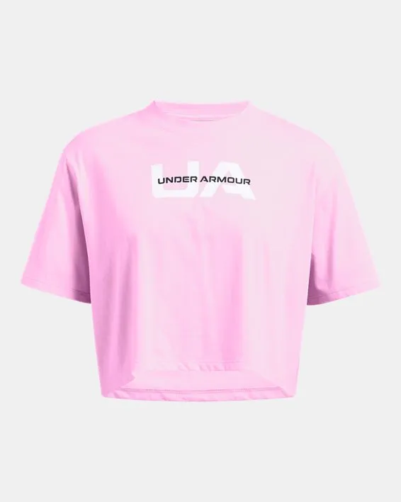 UA W BOXY CROP BRAND SS ARG image number 2