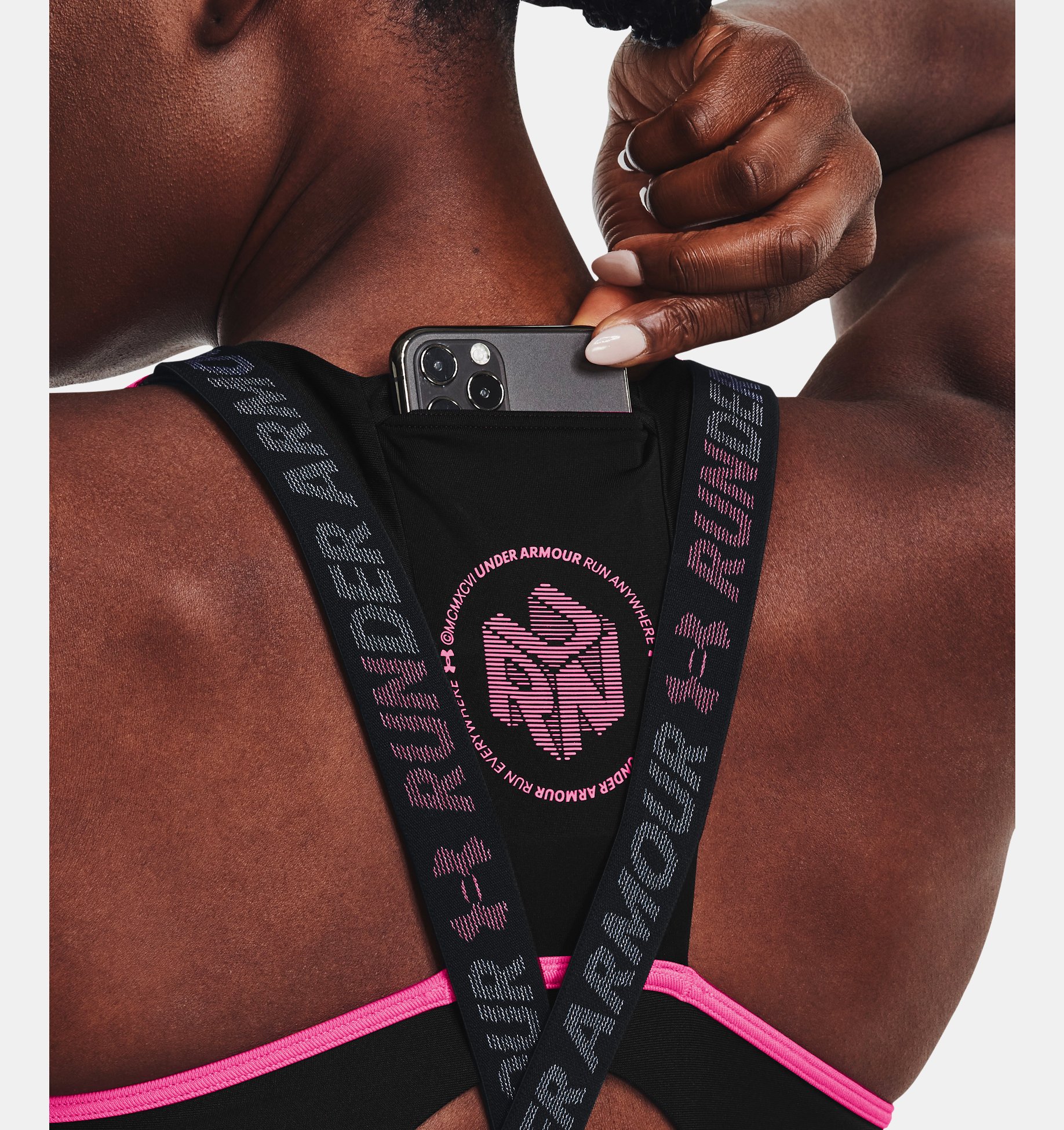Bra de espalda deportiva UA Mid Crossback Pocket Run Sports image number 3
