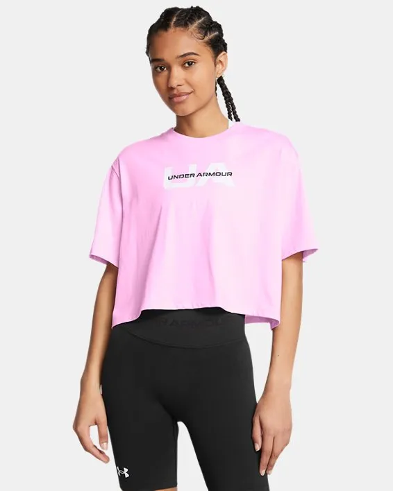 UA W BOXY CROP BRAND SS ARG