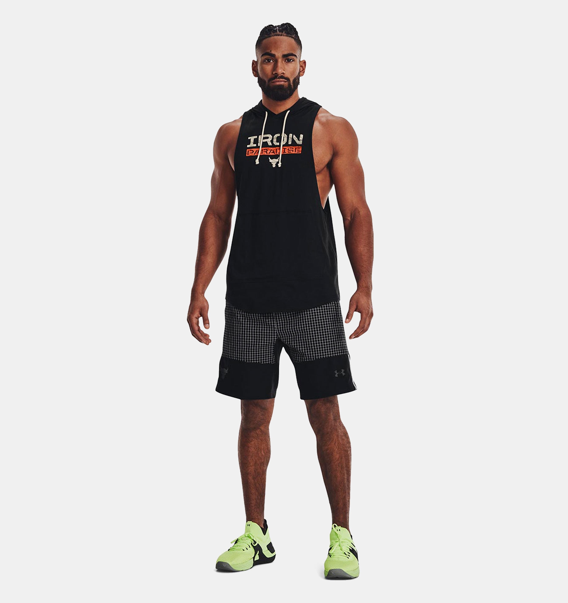 Musculosa con capucha UA Project Rock Iron Paradise para hombre image number 2