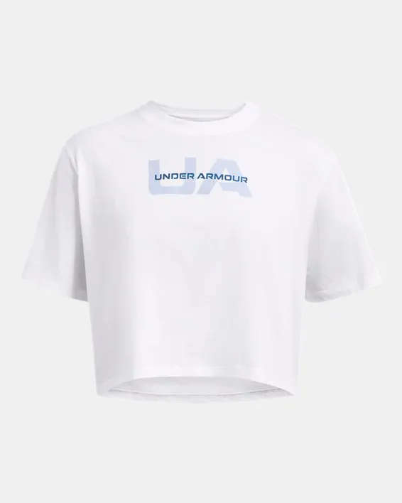 UA W BOXY CROP BRAND SS ARG image number 2