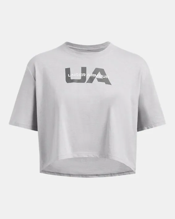 UA W BOXY CROP BRAND SS ARG image number 2